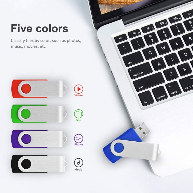 KOOTION 5 Pack 32GB USB 3.0 Flash Drives Swivel USB Stick Thumb Drives with High-Speed Transfer(Colors: Black, Blue, Green, Purple, Red) - Image 4